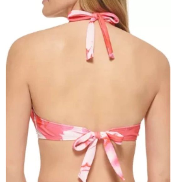 Calvin Klein Printed Pleated Convertible Underwire Bikini Top Pink Watercolor L - Picture 6 of 13